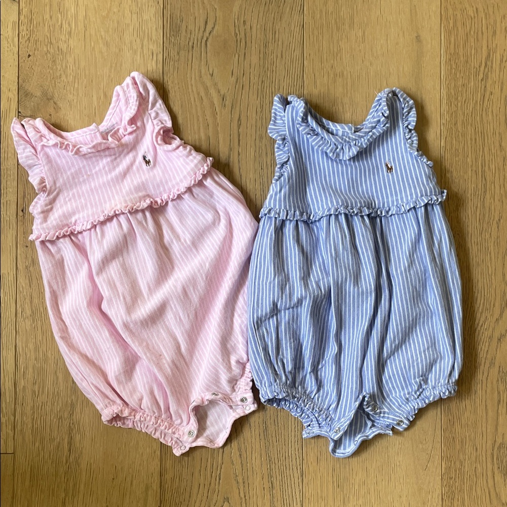 Polo Ralph Lauren Pink and Blue Striped Baby Rompers (set of 2)